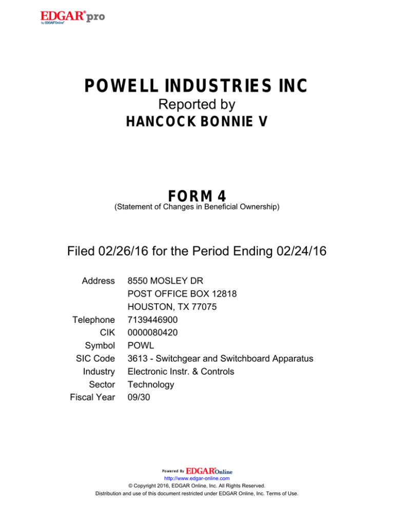 POWELL INDUSTRIES INC