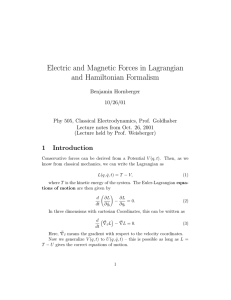 Electric and Magnetic Forces in Lagrangian and Hamiltonian