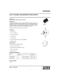 ZVP4525Z, 250V P-CHANNEL ENHANCEMENT MODE MOSFET