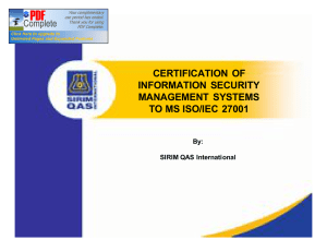 Certification Of Information Security Management Systems to MS