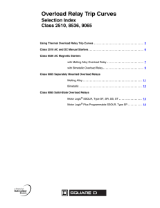 Overload Relay Trip Curves Selection Index Class 2510, 8536, 9065