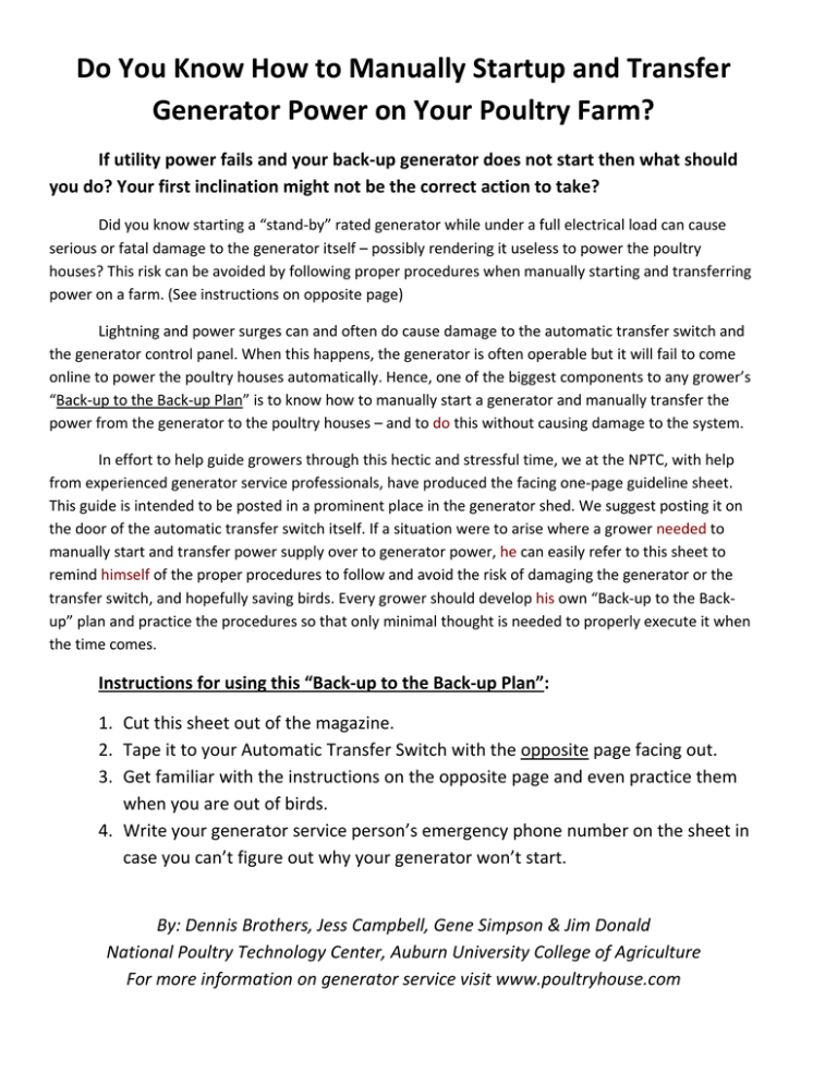 Do You Know How to Manually Startup and Transfer Generator