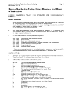 Course Numbering Policy and Essay Courses