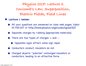 Physics 227: Lecture 2 Coulomb`s Law, Superposition, Electric