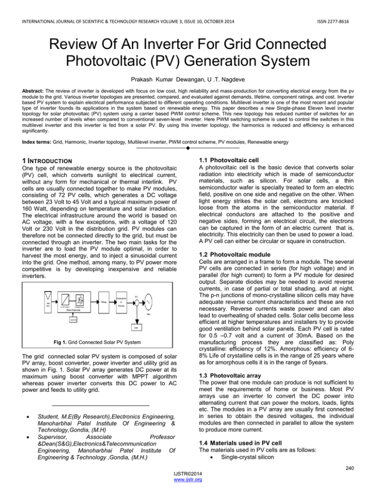 Review Of An Inverter For Grid Connected Photovoltaic (PV