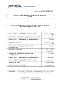 Guideline on the Specification Limits for Residues of Metal Catalysts