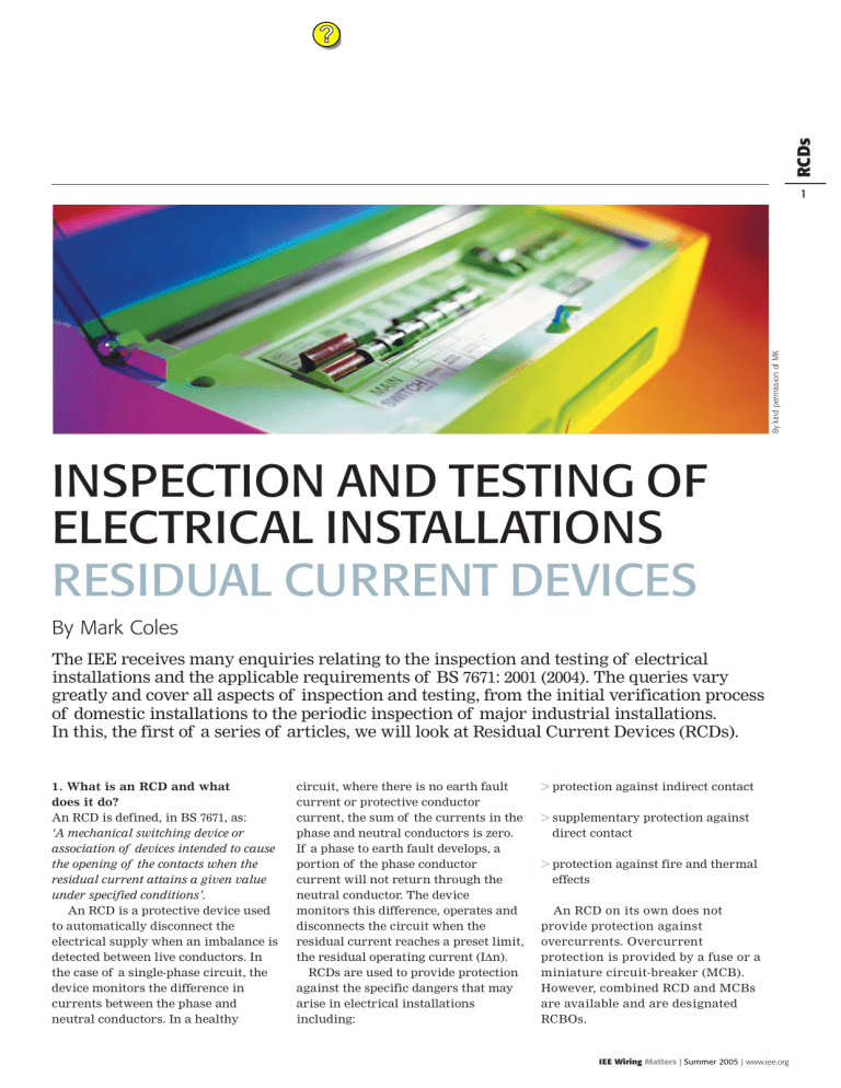 Inspection and testing of electrical installations