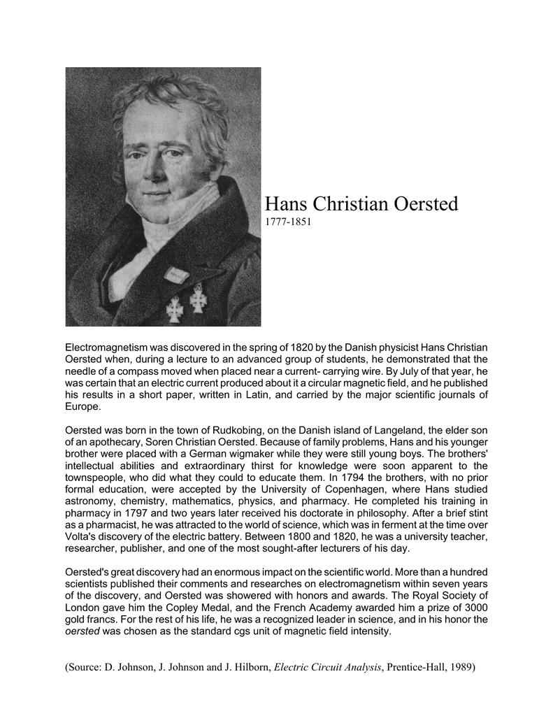 Hans Christian Oersted - Biography, Facts and Pictures