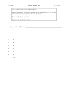 CSE1020 Written Midterm Test E LAB 01 This is a closed