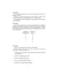 Truth Tables Truth tables are useful for showing the complete