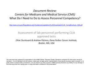 Assessment of Lab Personnel Performing CLIA Approved