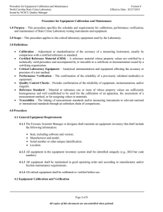 Procedure for Equipment Calibration and Maintenance