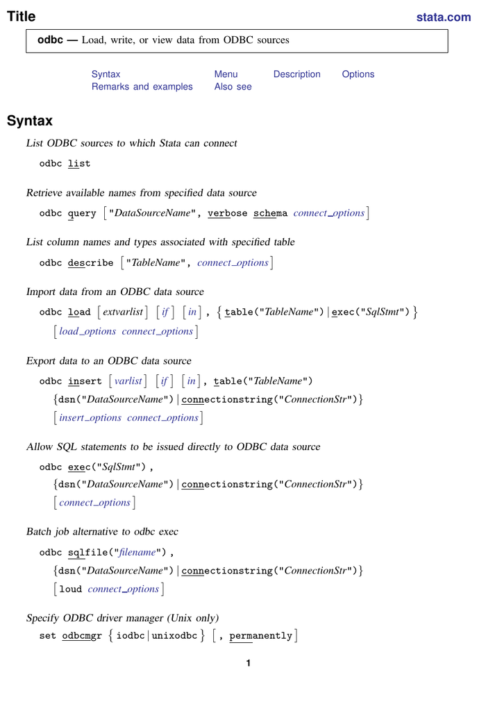 Odbc Stata