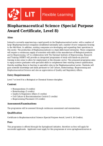 Biopharmaceutical Science (Special Purpose Award Certificate