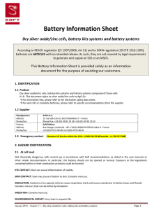 Battery Information Sheet Dry silver oxide/zinc cells, battery