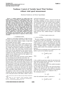 Nonlinear Control of Variable Speed Wind Turbines without Wind