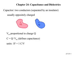 Chapter 24: Capacitance and Dielectrics Capacitor: two conductors