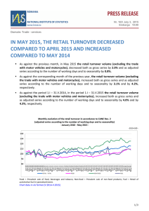 IN MAY 2015, THE RETAIL TURNOVER DECREASED COMPARED