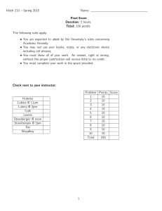 Math 210 – Spring 2015 Name: Final Exam Duration: 2 hours Total