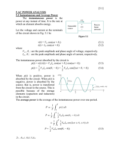 [5.1] 5 AC POWER ANALYSIS The instantaneous power is the