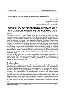 POSSIBILITY OF BIODEGRADABLE BASE OILS APPLICATION IN