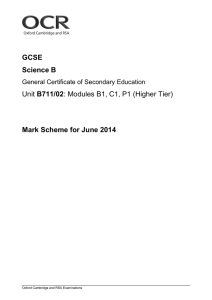 GCSE Science B Unit B711/02: Modules B1, C1, P1 (Higher Tier