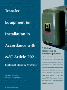 Transfer Equipment for Installation in Accordance with NEC Article 702
