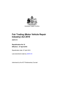 Fair Trading (Motor Vehicle Repair Industry) Act 2010