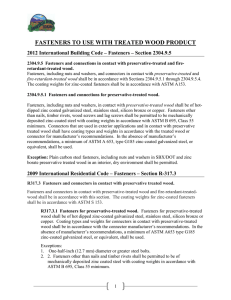 fasteners to use with treated wood product