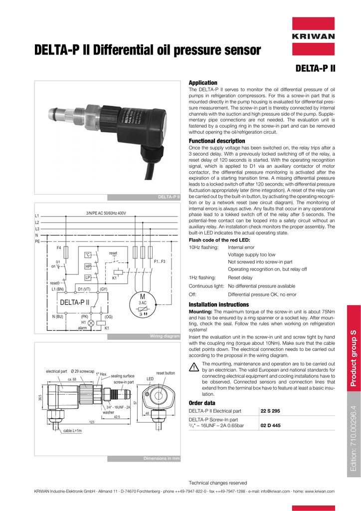 refrigeration oil pressure switch