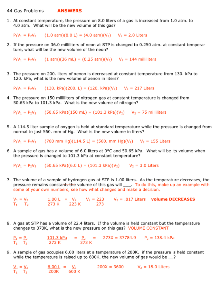 44 Gas Problems ANSWERS