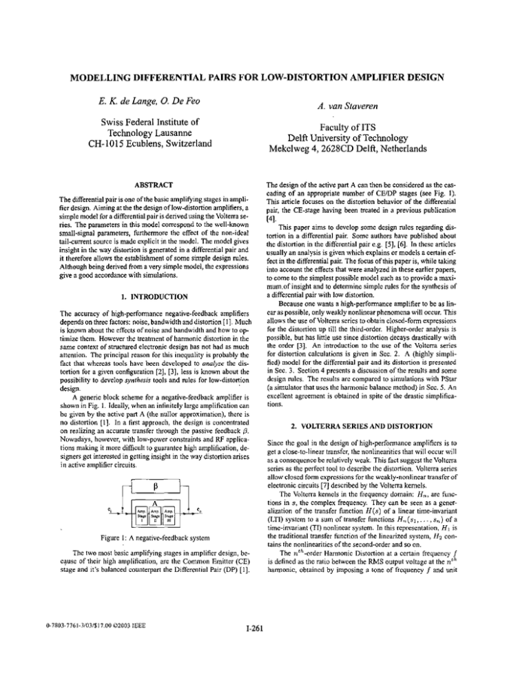 Modelling differential pairs for low-distortion amplifier design