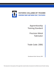 Apprenticeship Training Standard Precision Metal Fabricator Trade