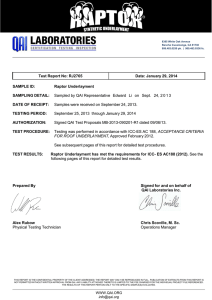 Test Report No - Raptor Underlayment