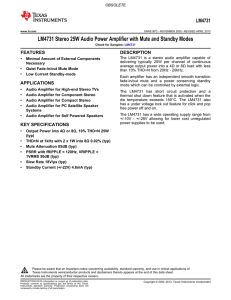 LM4731 Stereo 25W Audio Power Amplifier with Mute and Standby