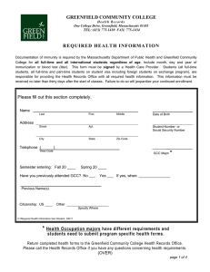 Health and Immunization Form - Greenfield Community College