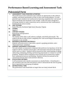 Performance Based Learning and Assessment Task Polynomial Farm