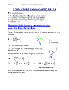 CONDUCTORS AND MAGNETIC FIELDS Magnetic field due to a