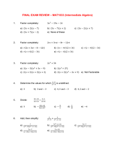 FINAL EXAM REVIEW – MAT1033 (Intermediate Algebra)