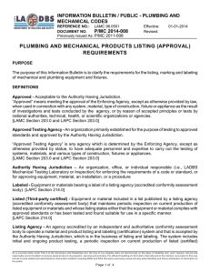 plumbing and mechanical products listing (approval