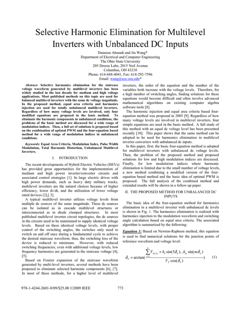 Selective Harmonic Elimination for Multilevel Inverters with