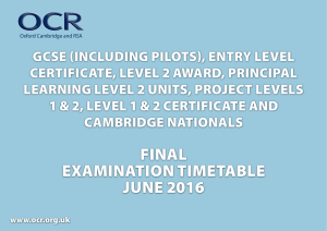 OCR June 2016 Final examination timetable