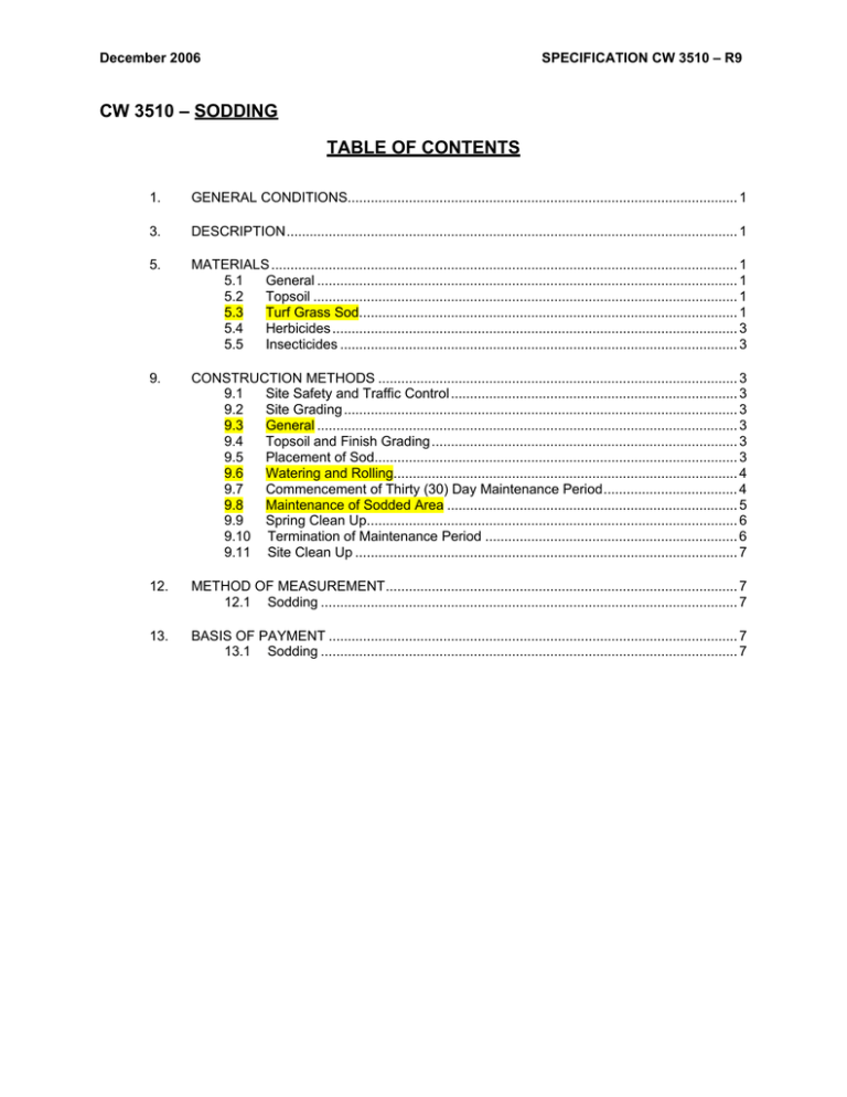 Standard Construction Specifications Divisions