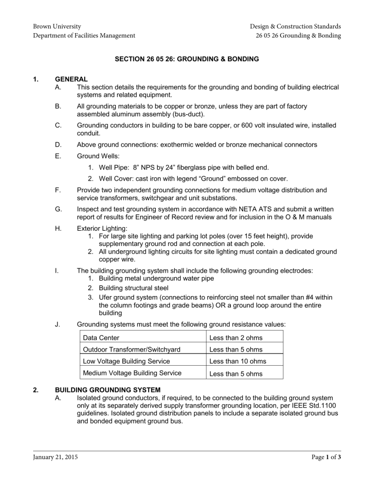 26 05 26: Grounding And Bonding