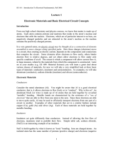 Lecture 1 Electronic Materials and Basic Electrical Circuit Concepts