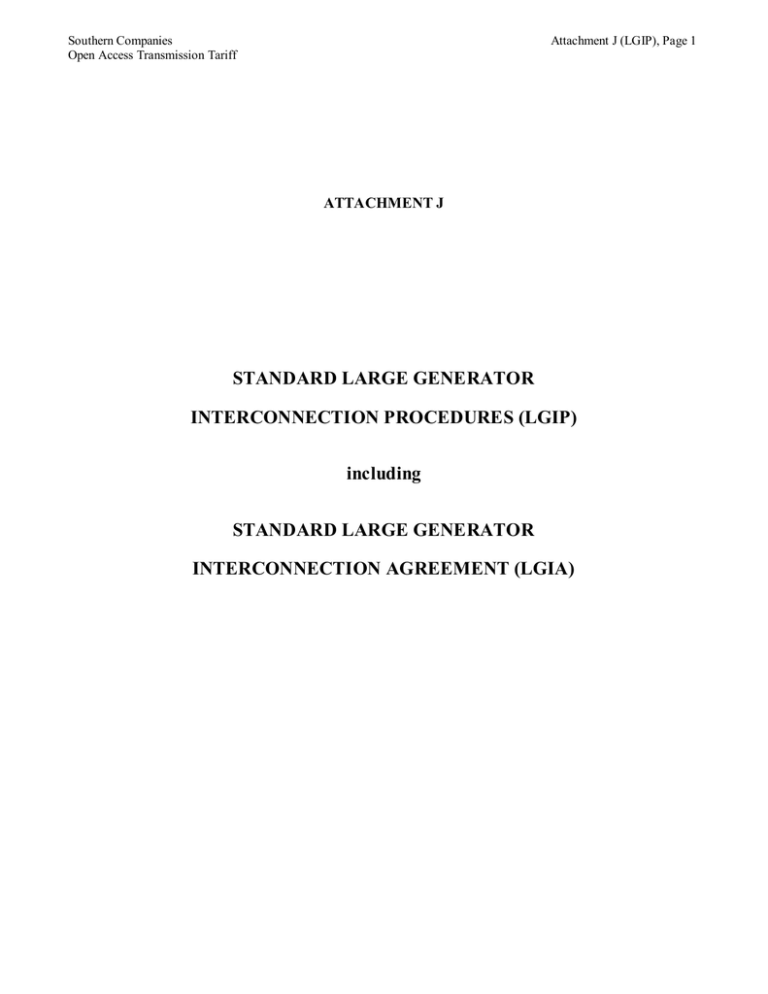 STANDARD LARGE GENERATOR INTERCONNECTION