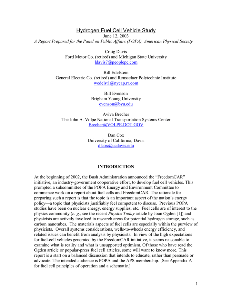 Hydrogen Fuel Cell Vehicle Study