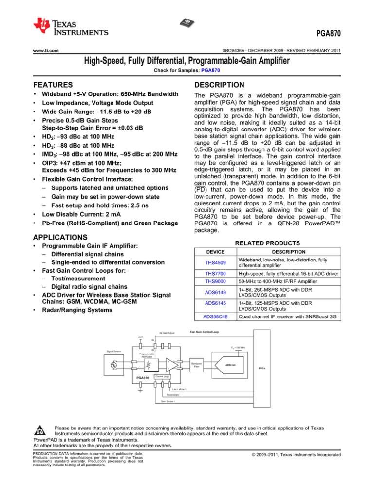 HighSpeed, Fully Differential, Programmable Gain Amplifier (Rev. A)