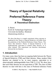 Theory of Special Relativity Preferred Reference Frame