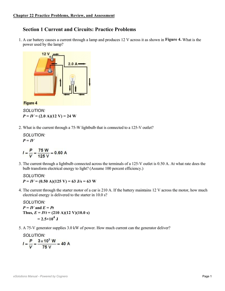 Section 1 Current And Circuits Practice Problems